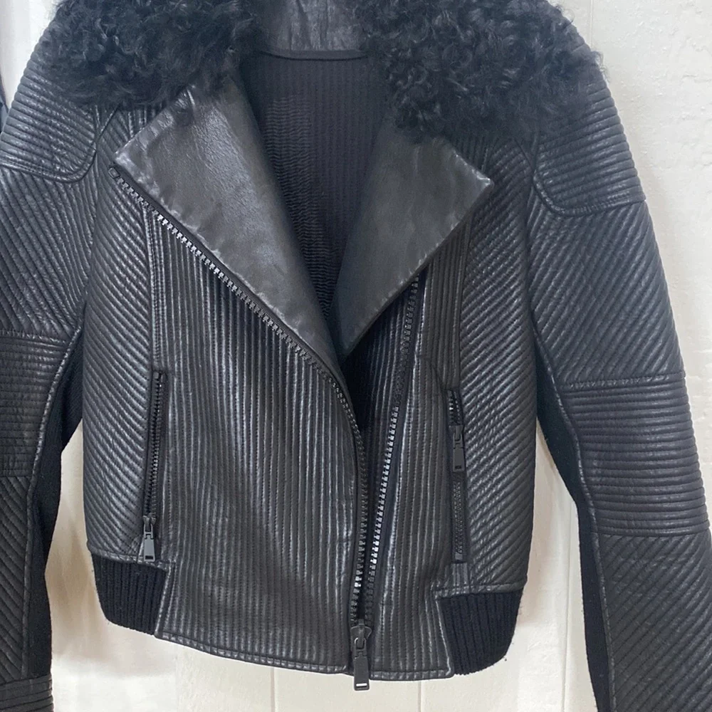 Ellie Tahari leather Bomber Jacket Size Small - Picture 5 of 14
